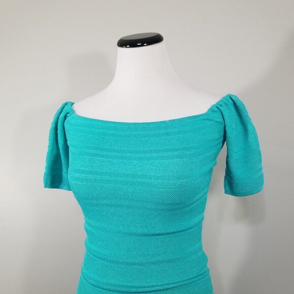 New Torn by Ronny Kobo Barbiecore Knit Mini Dress Off The Shoulder Bodycon XS - Picture 3 of 13